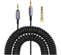 Cable de audio en espiral de repuesto para auriculares Sony con conectores chapados en oro y núcleo de cobre libre de oxígeno para una calidad de sonido clara en color negro con longitud de extensión