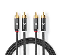 Cable de audio estéreo | 2x RCA macho | 2x RCA macho | Chapado en oro | 1,00m | Redondo | Gris / Gris Con Metal | Cartón con ventana cubierta
