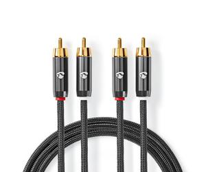Cable de audio estéreo | 2x RCA macho | 2x RCA macho | Chapado en oro | 1,00m | Redondo | Gris / Gris Con Metal | Cartón con ventana cubierta