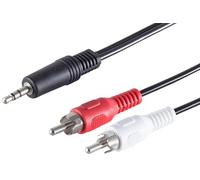 Cable de audio estéreo de 15 m, conector jack de 3,5 mm a 2 conectores RCA, color negro. Ideal para equipos Hi-Fi, altavoces y amplificadores.