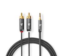 Cable de audio estéreo | Macho de 3,5 mm | 2x RCA macho | Chapado en oro | 1,00m | Redondo | Gris / Gris Con Metal | Cartón con ventana cubierta