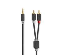Cable de audio estéreo Nedis | clavija de 3,5 mm | 2x clavija RCA Chapado en oro | 1,00 m | redondo | antracita | embalaje con ventana