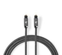 Cable de audio óptico | TosLink Hombre | TosLink Hombre | 2,00 metros | Redondo | Algodón | Gris Con Metal | Cartón con ventana cubierta.