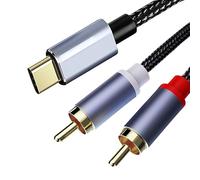 Cable de audio USB C a 2 RCA macho estéreo, adaptador digital auxiliar de alta fidelidad, conectores chapados en oro y nailon trenzado, compatible con iPhone 15 iPad Samsung Huawei amplificador TV