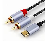 Cable de audio USB tipo C a RCA, cable USB C a RCA de nailon de 1 m, 2 cables auxiliares de audio RCA macho a 3,5 mm compatibles con iPhone 16/15 Pro Max, iPad, Xiaomi, LG, Huawei, Samsung, Pixel