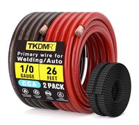 Cable de batería CCA de calibre 0, para conexión a tierra de energía automotriz, audio de coche, RV, kit de cableado de amplificador de 26 pies cada uno, negro/rojo con fundas de cable de 52 pies (26