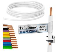 Cable de cable - Cable de PVC - Cable de PVC - H07V-U 1,5 mm² - Color: blanco 10 m/15 m/20 m/25 m/30 m/35 m/40 m/45 m/50 m/55 m/60 m hasta 100 m libremente seleccionable