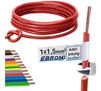 Cable de cable flexible de 1,5 mm², cable de PVC, H07V-K 1,5 mm², color: rojo, muchas longitudes disponibles en incrementos de 5 metros, su longitud: 10 m