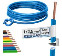 Cable de cableado - Cable flexible - Cable de PVC - H07V-K 2,5 mm² - Color: azul claro - muchas longitudes disponibles en incrementos de 5 metros, su longitud: 25 m 2,5 mm²