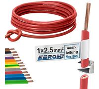 Cable de cableado - Cable flexible - Cable de PVC - H07V-K 2,5 mm² - Color: rojo, 5 m/10m/15m/20m/25m/30m/35m/40m/45m/50m/55m/60m hasta 100m libremente seleccionable 2,5mm2