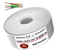 Cable de alimentación para habitación húmeda, de 5 a 100 m, línea de revestimiento NYM-J 4 x 2,5 mm², anillo de cable eléctrico para colocación fija (15 m)