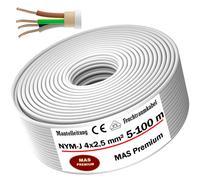 Cable de alimentación para habitación húmeda, de 5 a 100 m, línea de revestimiento NYM-J 4 x 2,5 mm², anillo de cable eléctrico para colocación fija (15 m)
