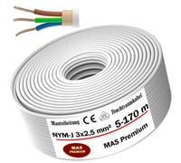 MAS Premium Cable de alimentación para ambientes húmedos, NYM-J 3 x 2,5, 5 - 200 m, cable eléctrico para instalación fija