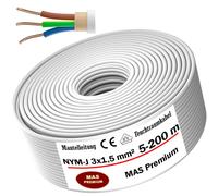 Cable de alimentación eléctrico revestido para ambientes húmedos, 5, 10, 15, 20, 25, 30, 35, 40, 50, 60, 70, 75, 80, 90 o 100 m, NYM-J, 3 hilos de 1,5 mm², para instalación fija (70 m)