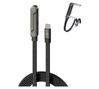 Cable de carga 2 en 1 con soporte, cable USB trenzado de 240 W, soporte lateral integrado para teléfono, aleación de zinc para smartphones y