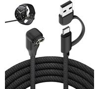 Cable de Carga 2 en 1 USB-C para Garmin 1M, Adaptador USB-A a USB-C Integrado, Cargador Rápido Compatible con Fenix 8 7 7X 6 6S, Forerunner 965 955 255 55, Instinct, Venu, Vivoactive -Tejido negro