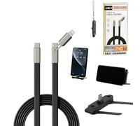 Cable de carga 3 en 1 Lightning y tipo C de carga rápida y soporte para teléfono, cable de carga rápida tipo C de 240 W con soporte invisible para iPhone/iPad/Huawei/Samsung/Xiaomi (negro)