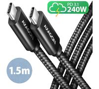 Cable de Carga AXAGON BUCM2-CM15AB USB-C <-> USB-C 2.0, 1.5m, PD 240W 5A, ALU, braid