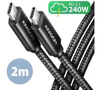 Cable de Carga AXAGON BUCM2-CM20AB USB-C <-> USB-C 2.0, 2m, PD 240W 5A, ALU, braid