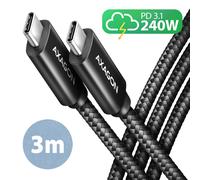Cable de Carga AXAGON BUCM2-CM30AB USB-C <-> USB-C 2.0, 3m, PD 240W 5A, ALU, braid
