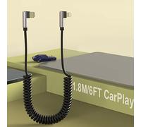 Cable de carga en espiral de 90 grados tipo C-Lightning de 1.8M/6Ft para CarPlay, codo Cable de cargador retráctil de resorte de datos de carga rápida de Apple para iOS/iPhone 12/11/SE/Xs/Xr/8/7/iPad