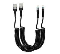 Cable de carga en espiral para iPhone, 2 unidades, certificado Carplay y MFi, cable corto USB a Lightning con transmisión de datos y LED, cable de carga retráctil para iPhone para iPhone/Pad/Pod