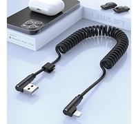 Cable De Carga En Espiral Para iPhone Apple En ángulo Recto De 90 Grados [Certificado MFi Y Compatible Con Car Play] Cable USB Espiral Transmisión Datos, Para iPhone 14/13/12/11/Xs/Xr/8/7/6/5