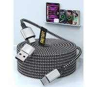 Cable de Carga Extra Largo para iPhone 5M, Cable de Carga Rápida de 60W USB C y Lightning 3 en 1 Trenzado de 16 pies Multi Combo Lightning/Tipo C/USB C para iPhone 16/15/14, iPad, Samsung, Android