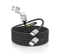 Cable de Carga Extra Largo para iPhone de 5M, 4 en 1 con Certificación MFi Trenzado 15FT Cable de Carga Rápida de 60W Multifuncional Lightning/Tipo C/USB A para iPhone 16/15/14, iPad, Samsung, Android