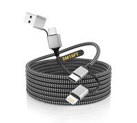 Cable de Carga Extra Largo para iPhone de 5M, Cable de Carga Rápida de 60W USB-C y Lightning 4 en 1 Trenzado de 15FT Múltiple Lightning/Tipo C/USB A para iPhone 16/15/14, iPad, Samsung, Android