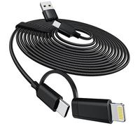 Cable de carga largo 4 en 1 de 16 pies, 60 W USB C/A a tipo C, cable de carga rápida Lightning para iPhone 17/16/15 Pro, MacBook, iPad, Samsung y más, compatible con iPhone CarPlay y Android Auto
