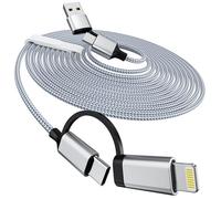 Cable de carga largo 4 en 1 de 16 pies, 60 W USB C/A a tipo C, cable de carga rápida Lightning para iPhone 17/16/15 Pro, MacBook, iPad, Samsung y más, compatible con iPhone CarPlay y Android Auto