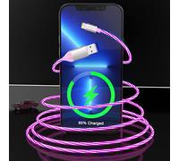 Cable de carga LED para iPhone, certificado MFi de 6.5 pies, cable USB de coche que brilla en la oscuridad, cargador LED para Apple iPhone 14 13 12 11 Pro Max XS XR X 8 7 6 Plus 5 SE