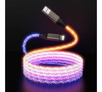 Cable de carga LED USB A a Lightning con luz LED, cable de carga gradual colorido RGB para iPhone 14 Pro Max13/12/11 Pro Max/Mini/XS MAX/XR/XS/X/8/7/Plus iPad-3 pies, [certificado Apple MFi]