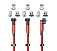 Cable de Carga Magnético N. NETDOT [1m Rojo/Paquete de 3], Carga Rápida y Transferencia de Datos, Cable Magnético Compatible con Micro-USB, Smartphones USB-C, i-Productos y Android Auto
