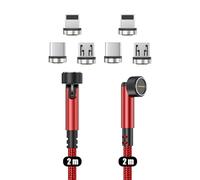 Cable de Carga Magnético N. NETDOT [2m Rojo/Paquete de 2], Carga Rápida y Transferencia de Datos, Cable Magnético Compatible con Micro-USB, Smartphones USB-C, i-Productos y Android Auto