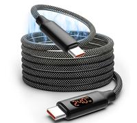 Cable de carga magnético USB C con pantalla digital, C a C, 240 W, cable de carga rápida elástico, sin enredos, compatible con iPhone 17 16 Pro Max, Samsung, portátil (1,5 m)