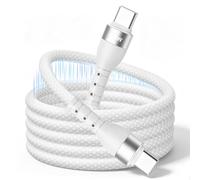 Cable de carga magnético USB C para coche y oficina, C a C, 100 W, cable de carga rápida elástico, sin enredos, compatible con iPhone 17 16 Pro Max, Samsung, ordenador portátil (1 m, blanco)