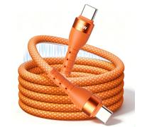 Cable de carga magnético USB C para coche y oficina, C a C, 100 W, cable de carga rápida elástico, sin enredos, compatible con iPhone 17 16 Pro Max, Samsung, ordenador portátil (1 m, naranja)