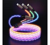 Cable de carga multi3 en 1 RGB con luz LED que fluye y respira tipo C/micro USB para iPhone, carga gradual colorida para Apple iPhone 15/14/13/12/11 Pro/XR, iPad/Android/Samsung-3 pies