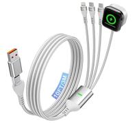 Cable de carga múltiple 4 en 2 para Apple Watch, carga rápida de 100 W, 3 m | Cargador doble USB-C, Lightning y magnético para iWatch para iPhone/iPad/MacBook/iWatch/Galaxy, accesorios de coche