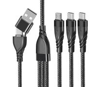 Cable de carga múltiple 5 en 1, cable de carga múltiple USB C, cable de carga múltiple universal de 1,2 m de nailon de carga rápida, compatible con iPhone, Android, Samsung, Huawei Tablet