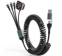 Cable de carga múltiple en espiral de 100 W para Apple Watch, 4 en 1, compatible con Apple Watch, iPhone, Android, iPad y tableta, con Lightning, USB C y conectores micro USB