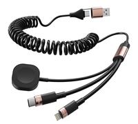 Cable de carga múltiple para Apple Watch, cable de carga 3 en 1 con USB-C y Lightning 100 W, cable de carga rápida, cable retráctil en espiral, sin enredos, para iPhone, iPad, Apple Watch, Android