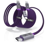 Cable de carga rápida USB-C a USB-C, 240 W PD 3.1 de nailon con LED, compatible con MacBook Pro/Air, iPhone 16/17 Pro Max, iPad, Samsung S25/S24, Nintendo Switch, Steam Deck, PS5 (1,8 m + 2,8 m)