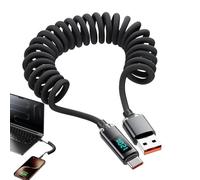 Cable De Carga Rápida USB C, Fuente De Alimentación 120W Con Pantalla Digital, Conector Inteligente De Muelle, Retorno De Carga En Tiempo Real, Cable De Nylon Negro De 3 Pies