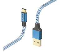 Cable de carga ""Reflectante", USB-A - USB-C, 1,5 m, nailon, azul