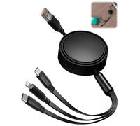 Cable de Carga Retráctil 3 en 1 66W 3 en 1 Multi Cable de Carga 1.2m con USB-C, Micro USB y, Retráctil Cables Multiple Cargador Compatible con 16/15/14/13, Samsung, Huawei, Tabletas