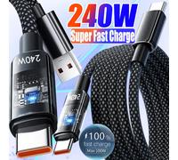 Cable de Carga Súper Rápida USB Tipo-C de Nailon de 240 W para Samsung Xiaomi Huawei Honor, Pantalla Digital LED, Cable de Datos con Cargador USB C 25cm