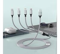Cable de carga universal para iPhone de 1,8 m / 6 pies multi 4 en 1 USB, Lightning2+tipo C+Micro USB, cable de carga de teléfono trenzado, adaptador para Android/Apple/iOS/Samsung/LG/Huawei/XiaoMi-Silver